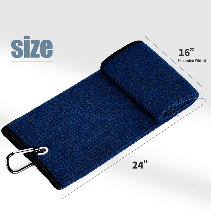 Mile High Life Golf Towels - Microfiber Waffle Pattern Tri-fold, Brush Tool Kit with Club Groove Cleaner with Retractable Cord and Clip, for Men Women, Golf Gift (Navy Towel+Black Brush) - Image 4